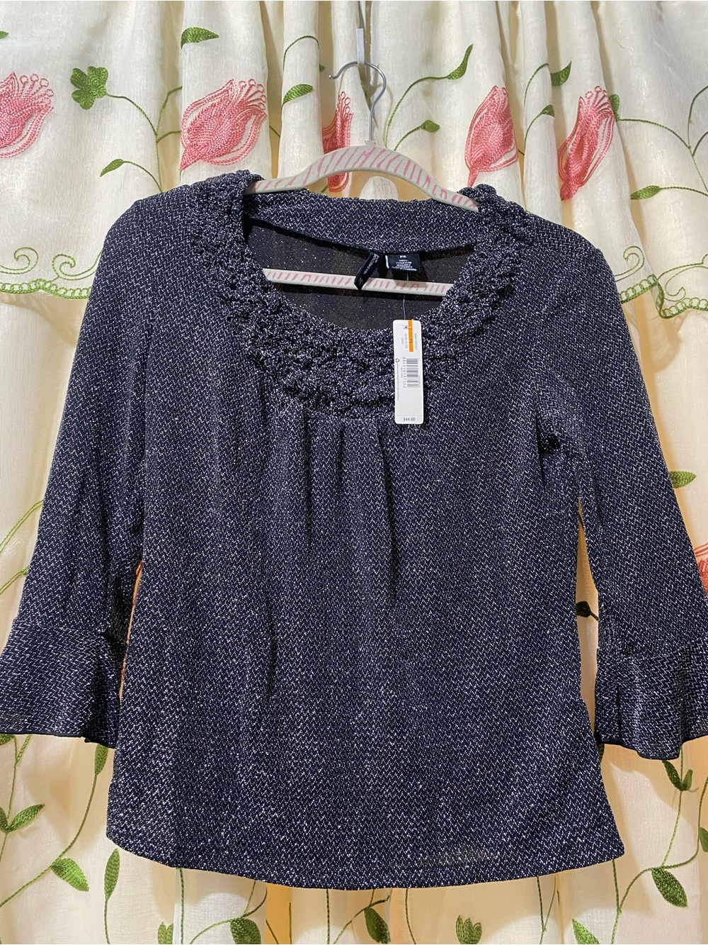 new directions Navy Blue Textured Scoop-Neck Long Sleeve Top